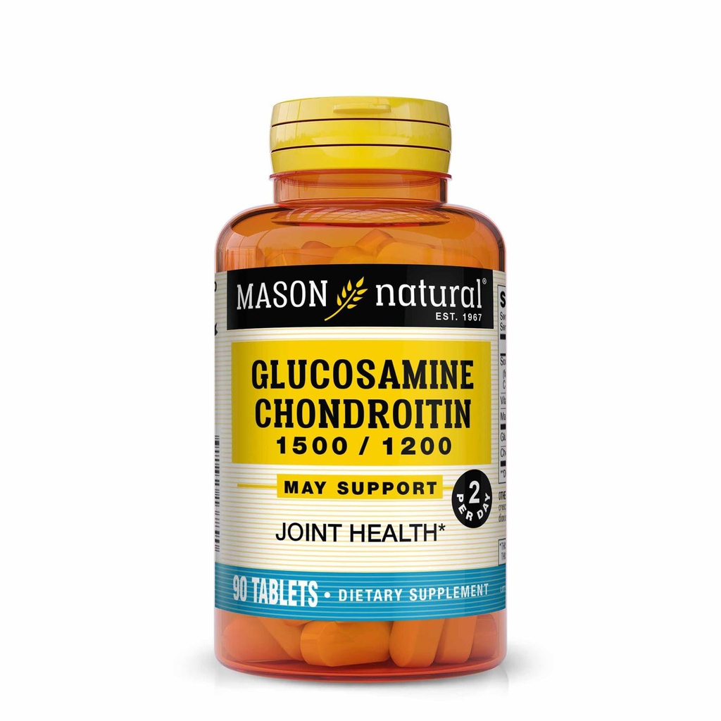 MASON NATURAL Glukozamín Chondroitín 1500/1200 2 na deň s vitamínom C - podporuje spoločné zdravie, zlepšenie flexibility a mobility*, 90 kapsúl
