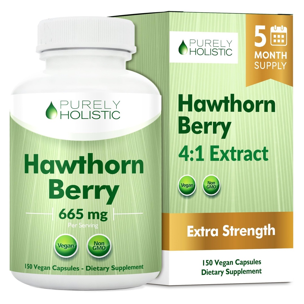 Čisto holistický Hawthorn Berry - 150 Vegan Kapsule - 5 mesiacov dodávky - vysoká sila 4:1 extrakt - Non-GMO Hawthorne Supplement - podporuje kardiovaskulárne a tráviace zdravie