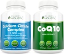 Titračný komplex vápnika 1000mg + CoQ10 100mg - 365 Vegan Kapsule + 240 Softgels Bundle - Bez vitamínu D - Vyrobené v USA