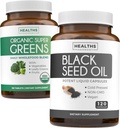 Super Greens & Black Seed (2-Month Supply) Greens Oil Synergy Bundle of Organic Super Greens Powder - Complete Superfood (120 Kapsule) & Black Seed Oil - Cold-Pressed Nigeilla Sativa (120 Caps)