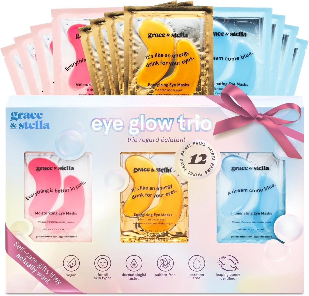 Grace & hviezda pod očami Patches (12 párov) Očné masky pre nadšené oči a tmavé kruhy - Pančuchy Stuffers, Vianočné darčeky pre ženy - Darčeky pre narodeniny, Bachelorette Party, Bridesmaids, Self Care