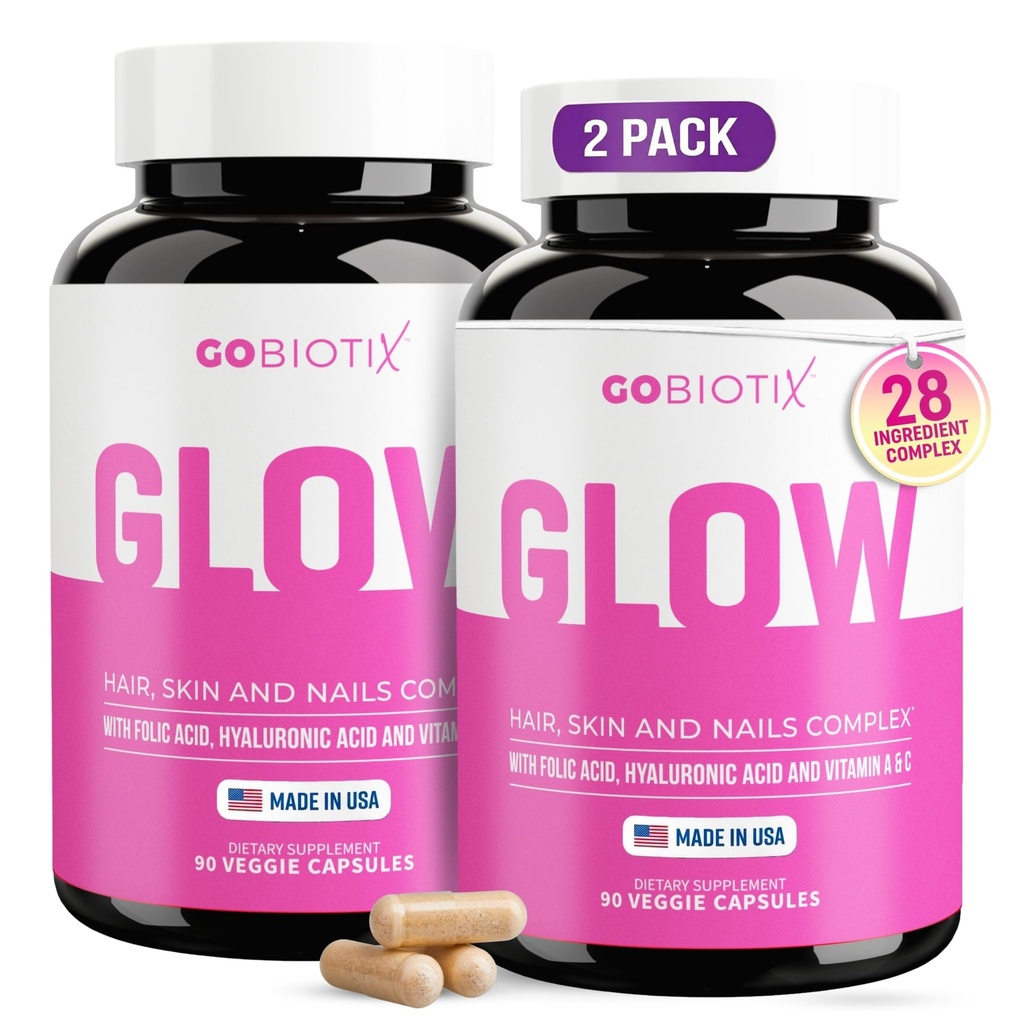 GOBIOTIX Vlasy Koža a nechty Vitamínové doplnky - 10000mcg Biotin pilulky s kyselinou hyalurónovou, folát, železo, horčík a zinok - Výroba kolagénu, rast vlasov - 60 porcií