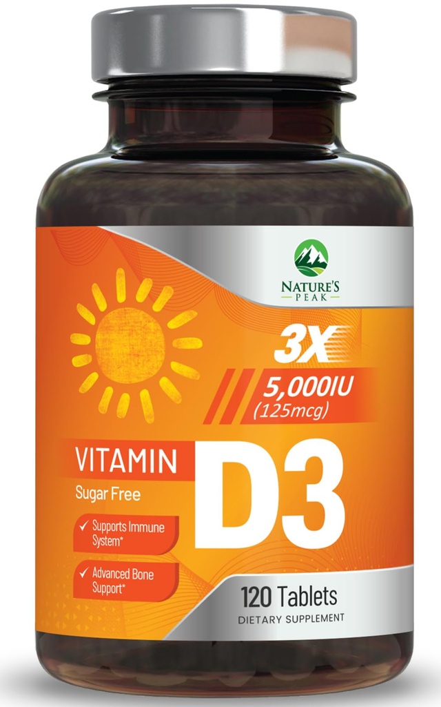 Vitamín D3 5000iu (125 μg) Immuneal Health Support - High Potency Vitamín D Dietary Supplement for Bone, Teeth, Muscle - Nature's VIT D, Vegan, Gluten Free, Malinová príchuť - 120 Žuvacie tablety