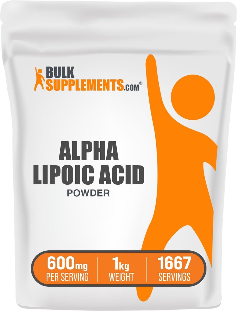 BulkSupplementments.com Alpha Kyselina lipoová prášok - ALA Supplement, Alpha Kyselina lipoová 600mg - ALA prášok, bez lepku - 600mg kyseliny alfa-lipoovej na porciu, 5kg (11 lbs) (pack of 5)