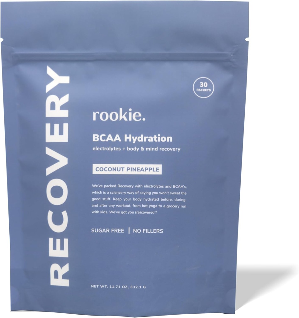 Rookie Wellness Recovery BCAA - Electrolyte a BCAA Powder s 5 g Aminokyselín rozvetveného reťazca pre svalovú regeneráciu, Elektrolyty pre hydratáciu, & Iba 10 kalórií (30 Servings, Kokosový ananás)
