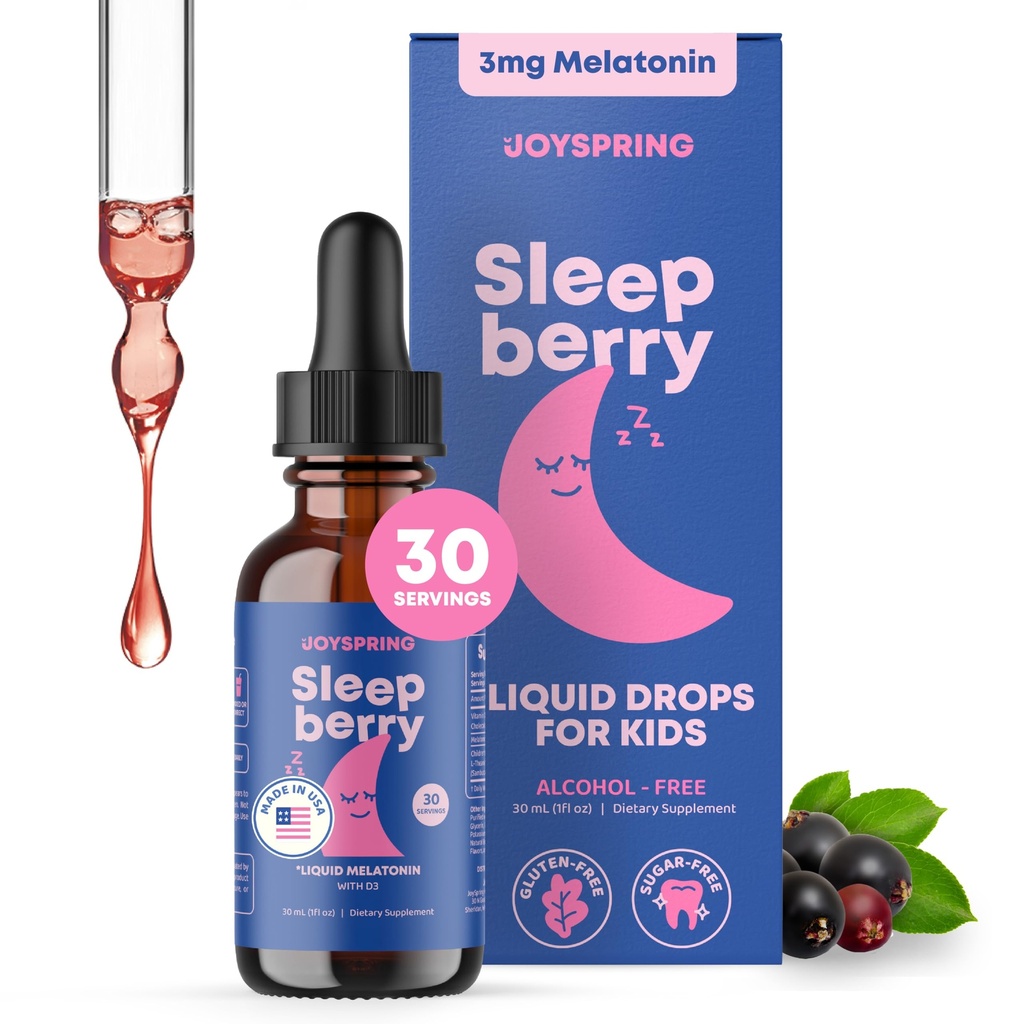 SleepBerry Tekutý melatonín pre deti - Prírodná spánková pomôcka s bazami a vitamínom D - zvyšuje imunitný systém, zatiaľ čo oni spia (1 Fl oz)