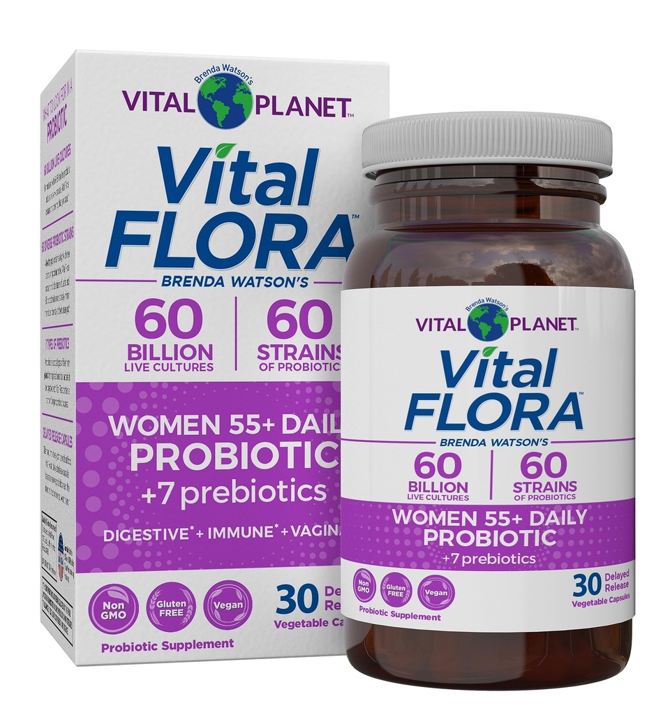 Vital Planet - Vital Flora Ženy nad 55 Denné probiotiká, 60 miliárd CFU, Diverse Kmene, Organické Prebiotiká, Vaginálna a Imunitná podpora, Digestívne zdravotné probiotiká pre ženy 30 Kapsule
