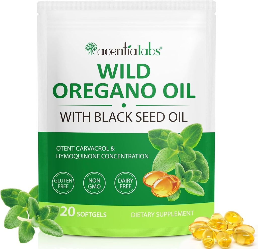 Olej Oregano Softgels, 120 Gróf Oregano Oil Supplement Kapsule, Oregano Oil Kapsule, 165mg Carvacrol, 2 in 1 6000mg Oregano olej s čiernym semenom olej 200mg