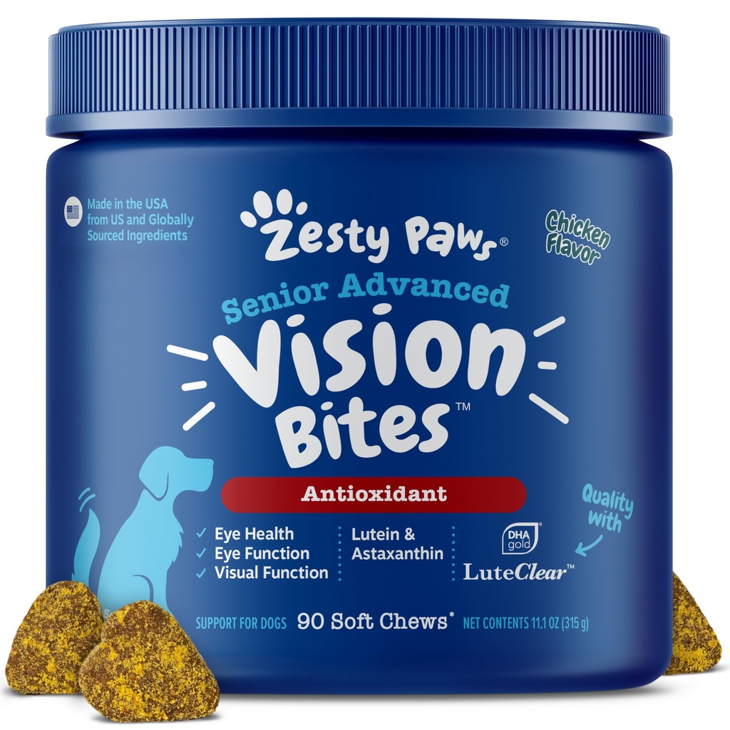 Zesty Paws Eye Supplement for Psy - Vision Support with Antioxidants & Omega 3 Mastné kyseliny - 90 Žuvačky