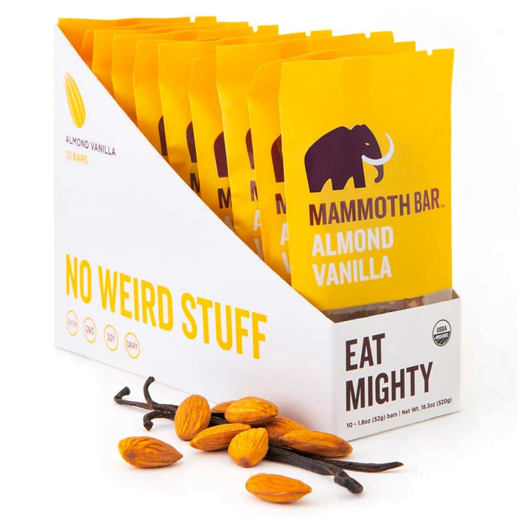 Mammoth Bar Almond Vanilla Bar - 10 Organic Protein Bars 