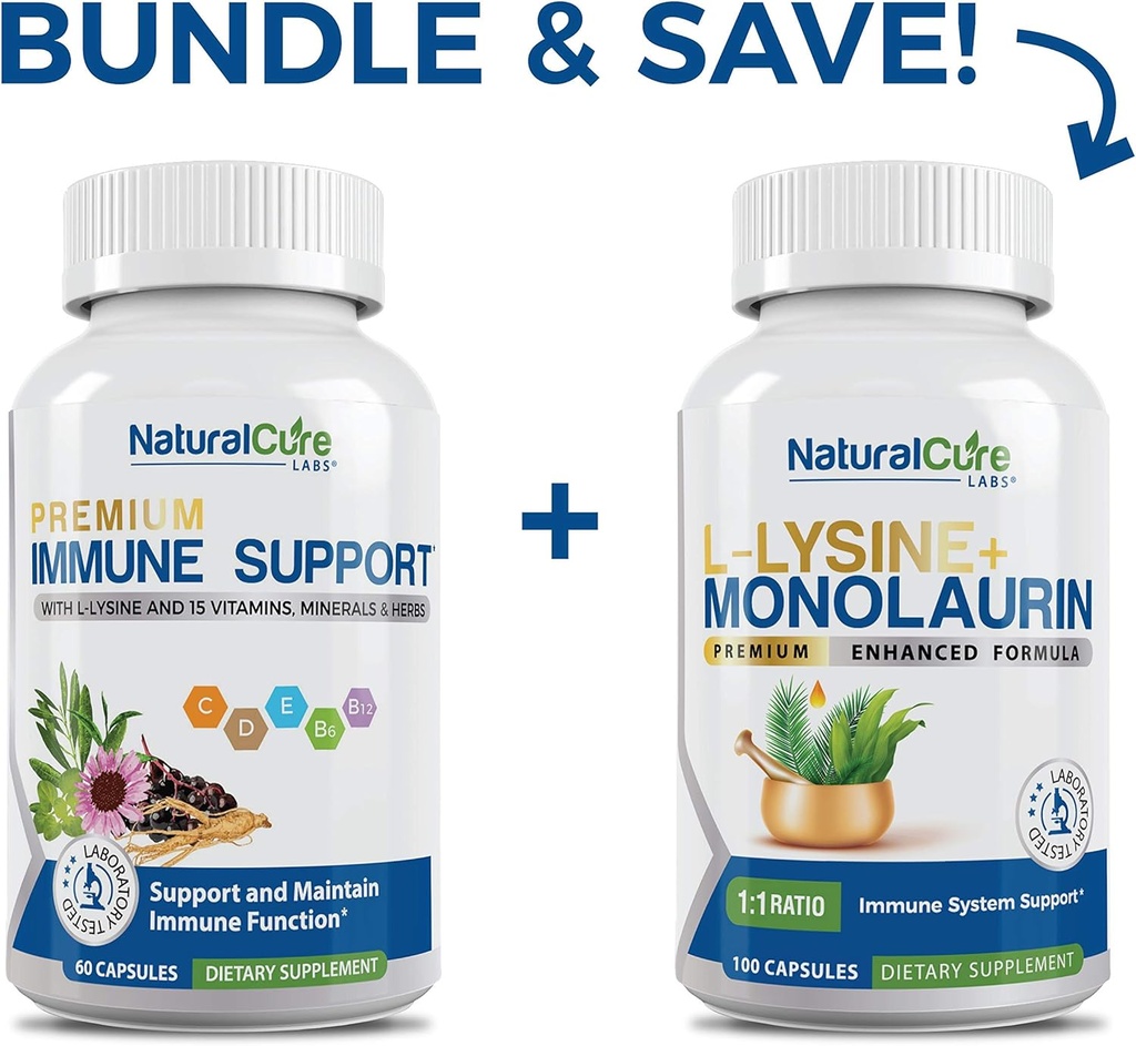 Natural Cure Labs Bundle: Imunitná podpora + L-lyzín + Monolaurin