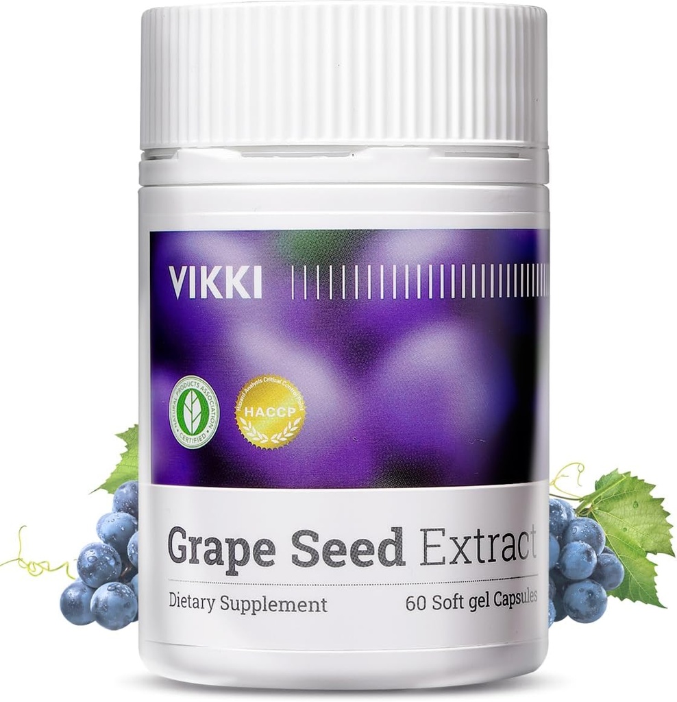 Vikki Grape Seed Extract Kapsule 38100mg, 60 Gróf,Maximálna sila s OPC Original Blueberry Essence