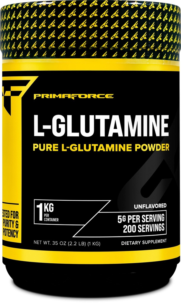 Primaforce L-Glutamine Powder 1000 Grams (1 KG) Unflavred - Pure L-Glutamine Powder, 5g per Serving, bez GMO, bez lepidla, 200 Servings