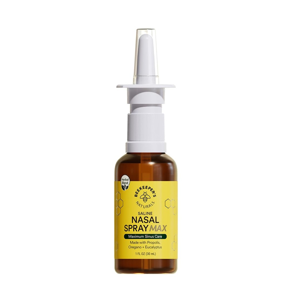 Včelárske prírodné Propolis Nasal Rinse Spray Max, Relief for Adults w/Eucalyptus, Oregano & Saline, Clears Nasal Congestion, Hydratuje Sinus Canal, & Decongest Sinus Cavities, 1 fl oz
