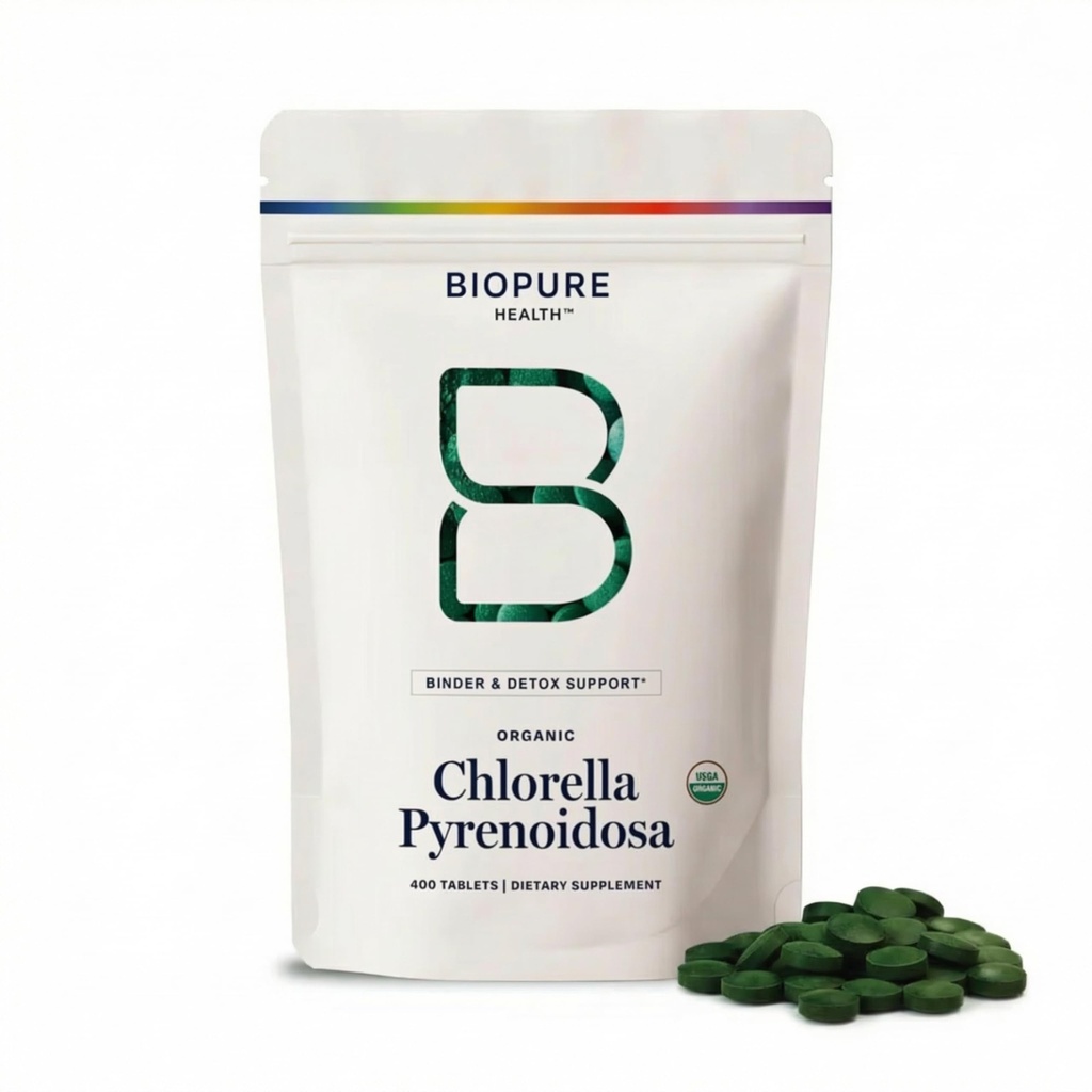 BioPure Chlorella Pyrenoidosa 100% Organic, Cracked-Cell Wall, Nutraceutical Superfood balené s bielkovinami, vitamíny, minerály a aminokyseliny, ktoré podporujú metabolizmus, Detox & Immuntion 400 Tablets
