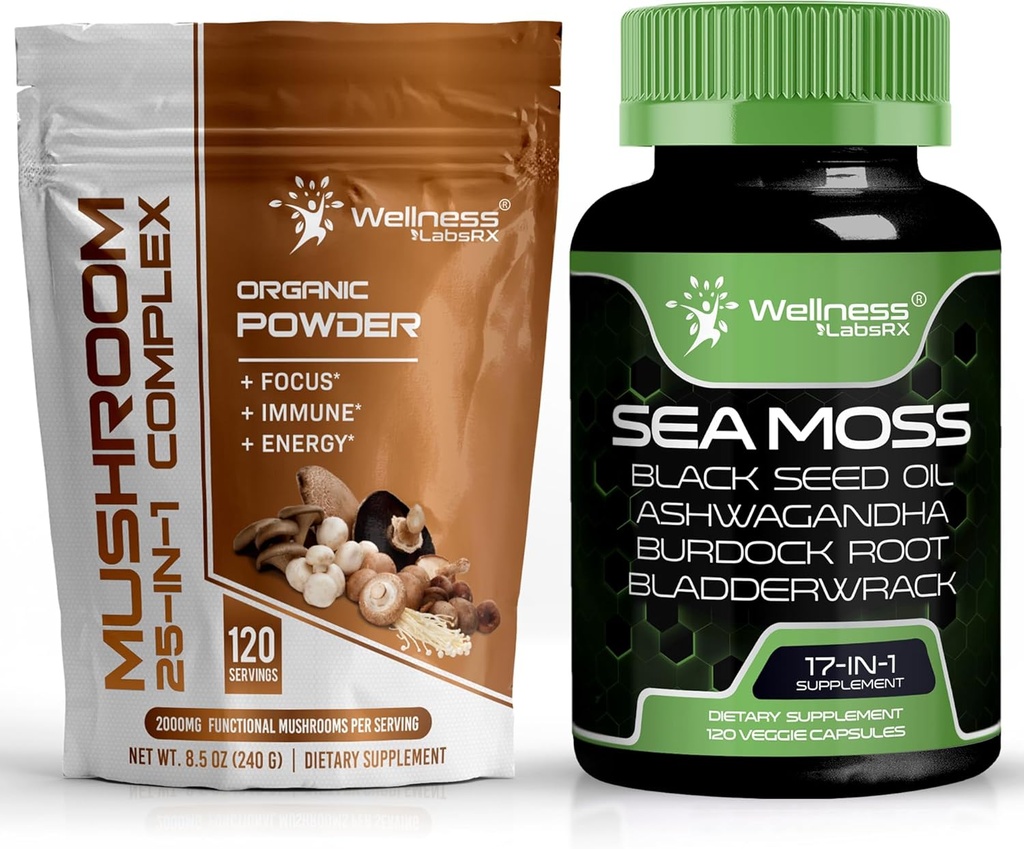 WELLNESS LABSRX Mushroom Powder 2000 mg - Irish Sea Moss Kapsule