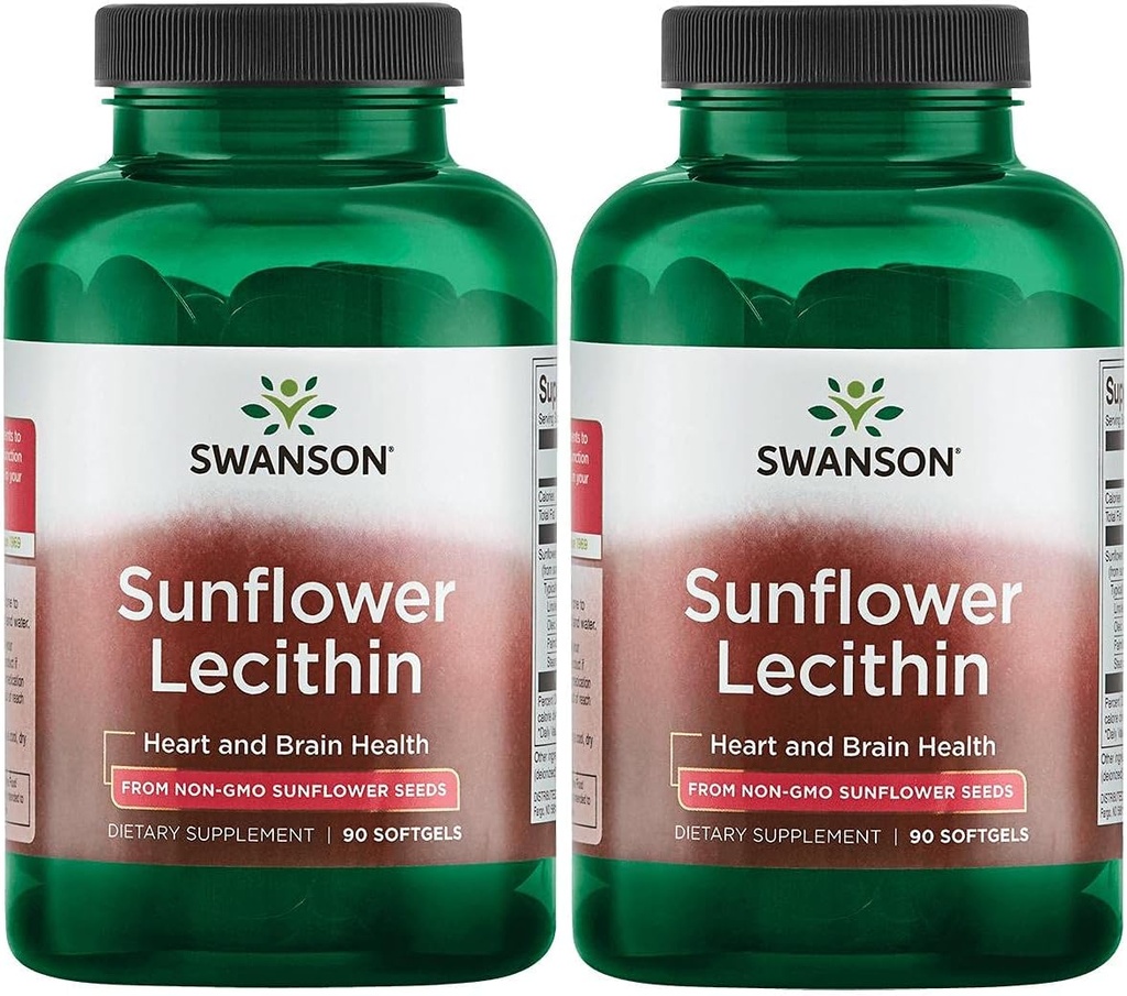 Swanson Slnečnica Lecithin - Bylinné doplnok Podpora zdravé mozgovej funkcie - Prírodná formula podporujúce srdce zdravie a zdravé lipidovej bilancie - (90 Softgels, 1200mg Každý) 2 Balenie