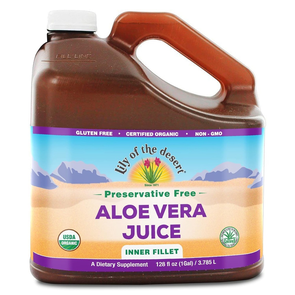 Lily z púštnej Aloe Vera Juice - Organické, Konzervačné - bezrezervné inner Fillet Aloe Vera Nápoj s prírodnými tráviacimi enzýmami pre zdravie Gut, Žalúdok Relief, Wellness, žiariaca koža, 128 Fl Oz