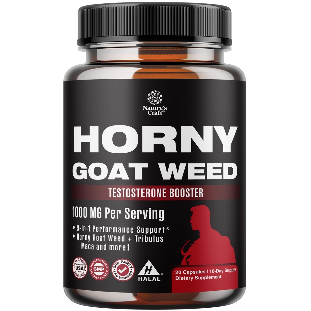 Horny koza burina pre mužské vylepšenie - extra sila rohatý koza burina pre mužov 1000mg za obsluhu komplex s Tongkat Ali píla palmetto extrakt Panax ženšen a čierna Maca koreň pre vytrvalosť a energiu