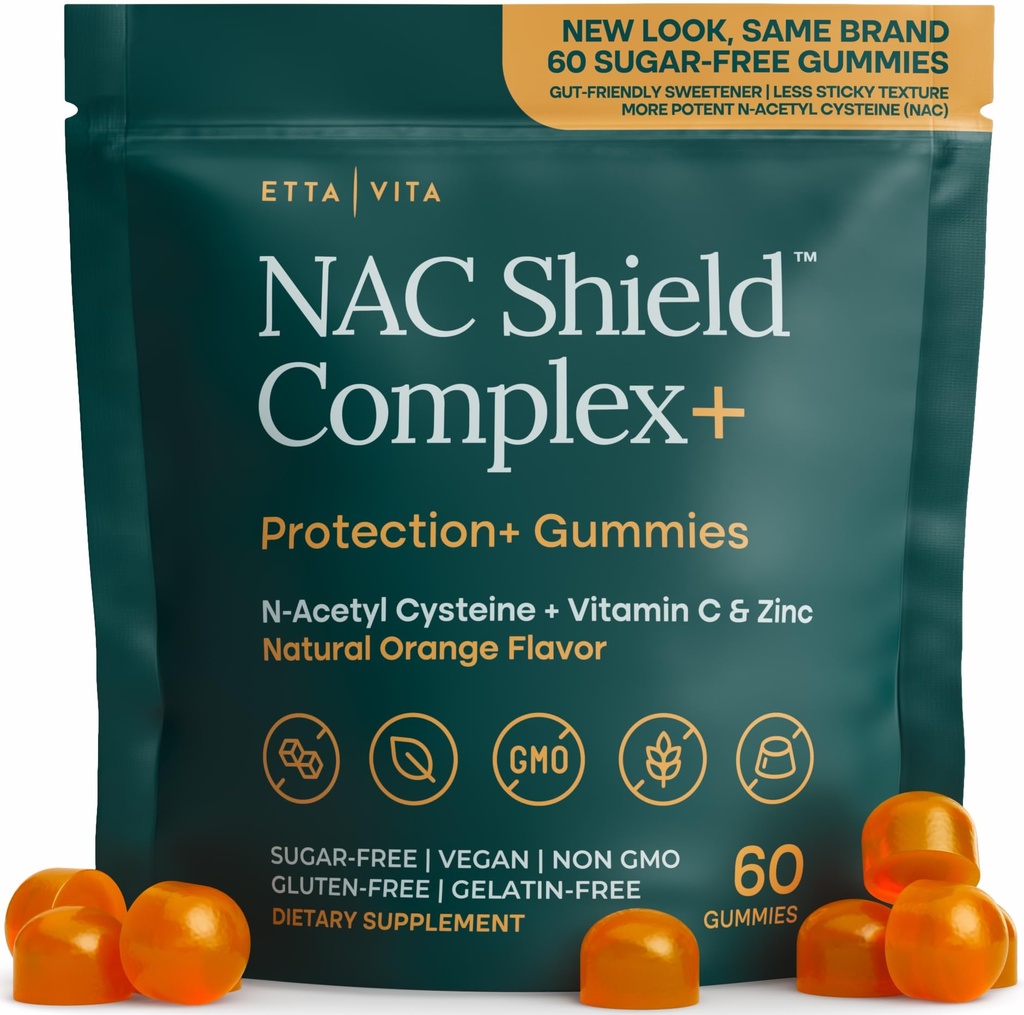 Bezcukorné NAC Gummy (Immune Support Complex) N-acetylcysteín, vitamín C a zinok - podporuje zdravie dýchacích ciest, detoxikáciu a čistenie pečene, funkciu obličiek, NAC doplnok pre deti a dospelých - Vegan