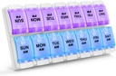 Sukuos AM Týždenná 7-dňová pilulka Organizátor, 2 krát Denná pilulka s Artritída Friendly Push Button, Lieky Prípady pre vitamín / Fish olej / Doplnky, ľahko čistiť (Purple & Blue)