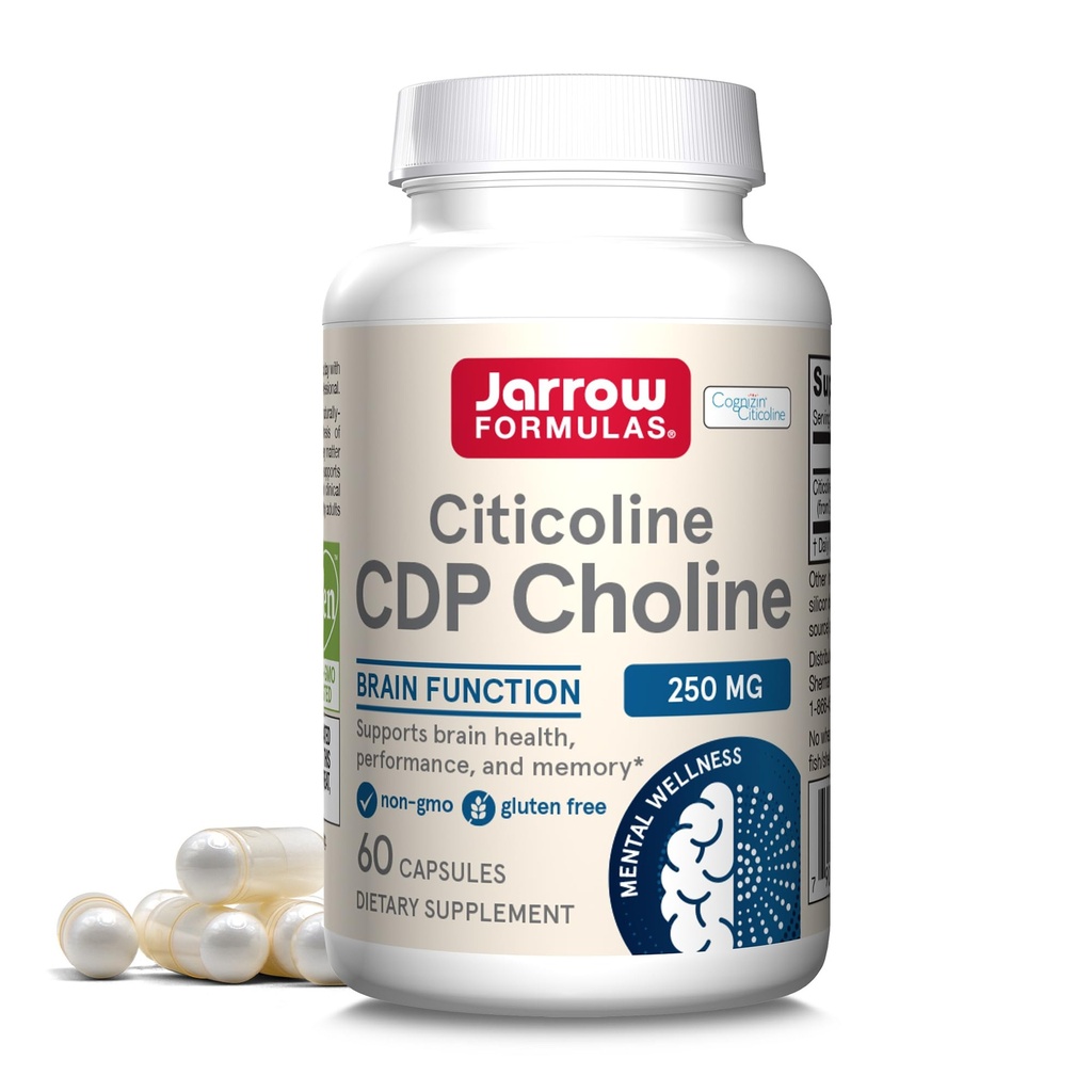 Jarrow Formuly - CDP Choline Kapsule - 250 mg - 60 Počet - Citicolín CDP Choline Supplement - Pre pamäť a mozog Zdravie Podpora Fosfatidylcholín Syntéza - non-GMO - Gluten Free
