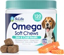 Omega Skin and Coat Chews for Dogs, Wild Salmon Dog Treats with Biotin & Vitamin E, Helps with Ichy Skin, Alergy Relief & Shedding, Omega 3 6 9, EPA & DHA Mastné kyseliny, Made in USA, 120 Chews