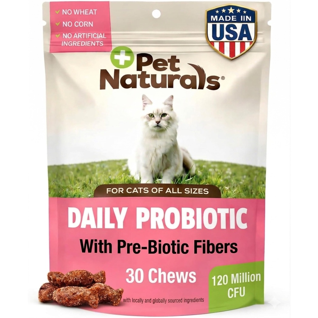 Pet Naturals Daily Probiotic pre mačky, 30 Žuvačky - Tráviace a imunitnej podpory doplnok pre mačky