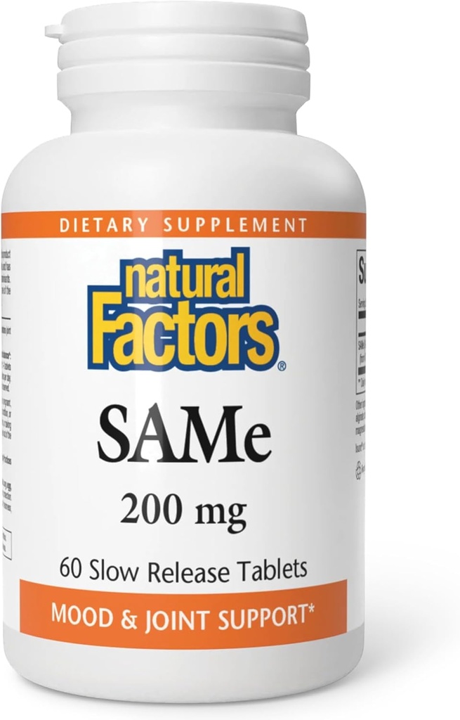 Prírodné faktory, SAME 200 mg, pomáha zvýšiť náladu a zlepšiť spoločné zdravie, 60 tabliet (60 porcií)