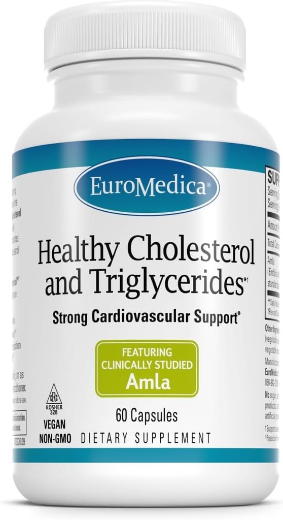 Euromedica Healthy Cholesterol a triglyceridy - 60 Kapsule - Klinicky študovaná Amla - Podporuje zdravé hladiny HDL a triglyceridov - non-GMO, Vegan, Kosher - 30 Slúži