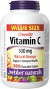 Webber Naturals Vitamín C, 300 Žuvateľné oranžové tablety, 500 mg vitamínu C na tabletu, kosti, zuby, imunita a antioxidant podpora