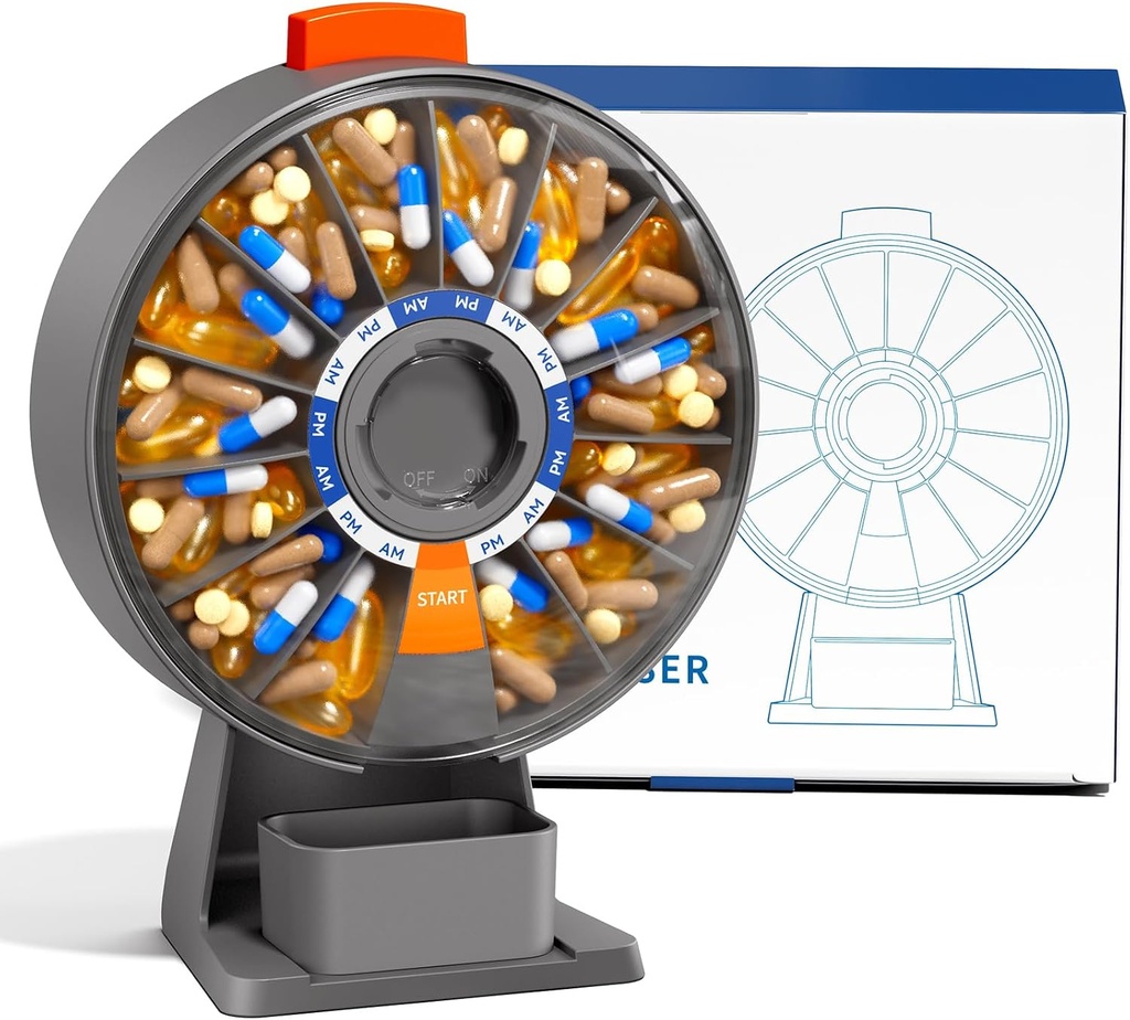 Odaro Large Pill Dispenser, Týždenný pilulky Organizátor 7 deň Am Pm / 14 Day Pill Box, Denná medicína Organizátor pilulky s Wall-Munted alebo stále použitie pre vitamín, doplnok, Medicína - šedá