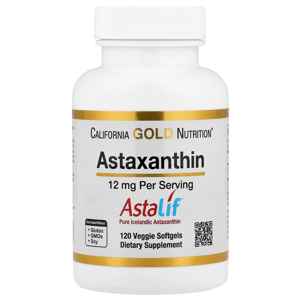 Kalifornia Gold Nutrition Astaxantin, Antioxidant Carotenoid, AstaLif Čistá islandská Biologicky aktívna 99% Izomer, 12 mg, 120 Veggie Softgels