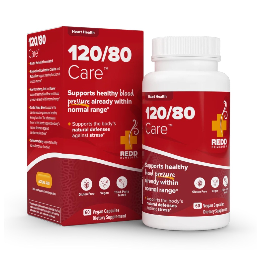 Redd Remedies, 120/80 Care, Heart Health and Natural Krvný tlak Podpora, 60 Vegan Kapsule