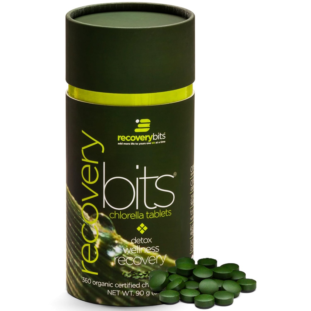 Oživeniebity - Organic Chlorella Tablets - Rastlinné-Based Algae Superfood - Chlorofyl - Cracked Cell Wall - Energy - Immune System - Detox - Keto - Vegan - Non-GMO - Malý Canister - 360 Tablety