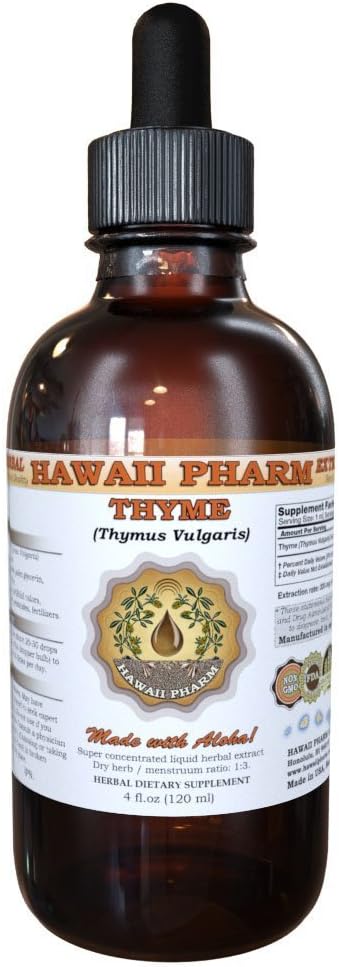 Tymián tekutý extrakt, organický tymián (Thymus Vulgaris) Tinktúra, bylinný doplnok, Hawaii Pharm, Made in USA, 4 fl.oz
