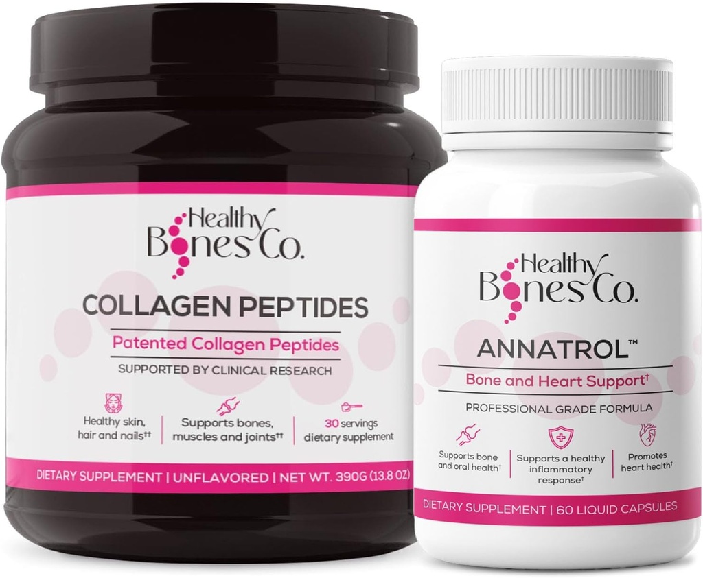 Annatrol Bone Support & FORTIBONE Collagen Peptides w/FORTIGEL, VERISOL - Kompletné kosti, kĺb, koža, vlasy, nechty a metabolická podpora 1 mesiac dodávky (Tub, 390g)