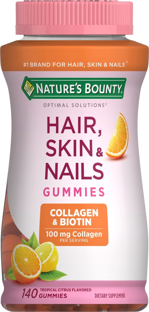 Prírodná Bounty s biotínom a kolagénom, Citrus Gummies, 140 Ct