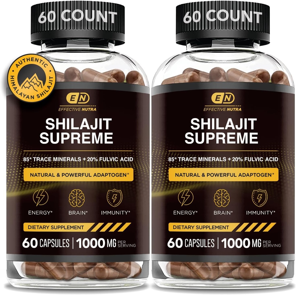 EFEKTÍVNE NUTRA Pure Shilajit Kapsule pre Muži a ženy - Pure Himalayan Shilajit pre mužov a ženy - High in Trace Minerals & Fulvic Acid - 10000mg Autentic Shilajit Extract per Serving (120 gróf)
