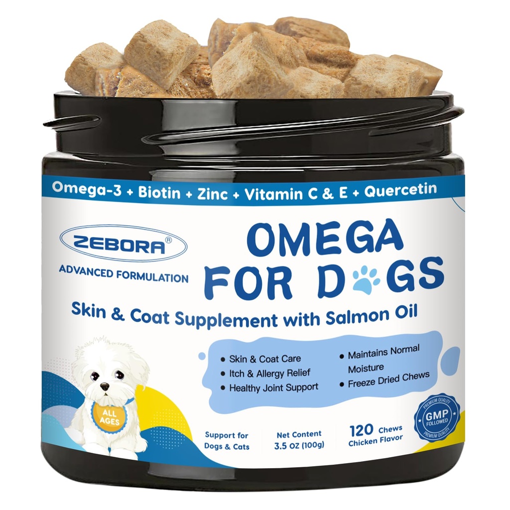 Omega 3 pre psy s Salmonovým olejom, rybí olej pre psy Skin and Coat Supplement, úľava pre psov a alergiu, Hot Spot Liečba, Anti Shedding, Hip & Joint Support with EPA & DHA, Biotin, Vitamín E