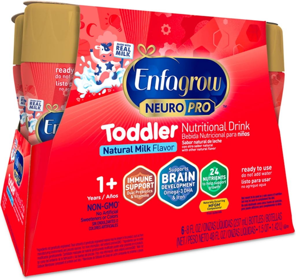 Enfagrow NeuroPro Batoľa Výživové nápoje, vyrobené s skutočným mliekom, mozog-Building Omega-3 DHA, Nutrienty a prebiotiká pre rast a imunitnú podporu, non-GMO, Batoľa mlieko prášok, 8 Fl Oz, 6 Počet