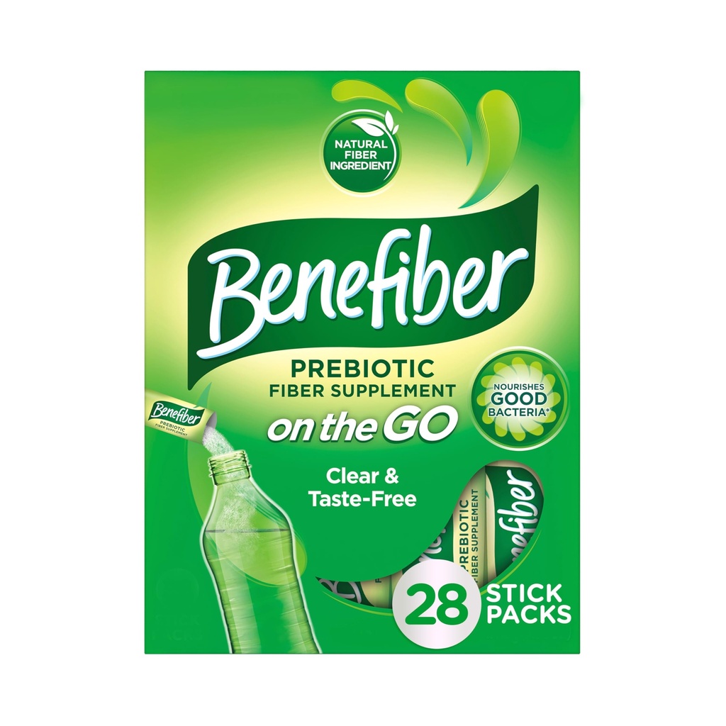 Benefiber On The Go Prebiotic Fiber Supplement Powder for Digestive Health, Daily Fiber Powder, unflavred Powder Stick Packs - 28 Sticks (3,92 Ounces)