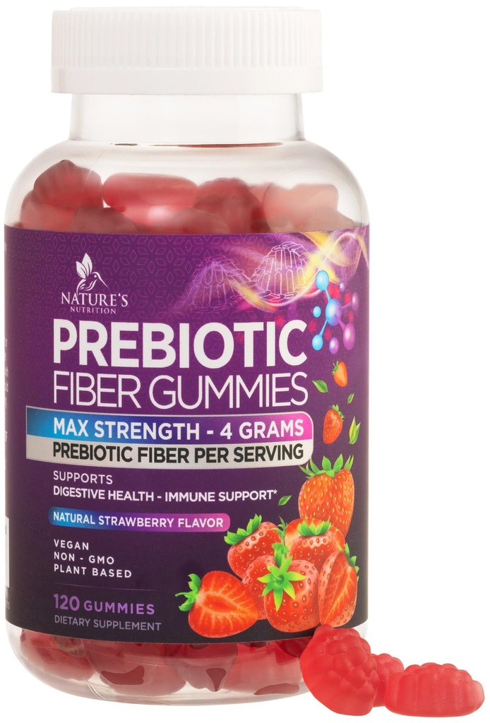 Fiber Gummy pre dospelých, Denné 4g Gummy Fiber Supplement, Prebiotické Gummy Tráviaca podpora zdravia - Rastlinné na báze Rozpustné Fiber Chews, Prebiotiká podporuje pravidelnosť a trávenie Non-GMO - 120 Gummy