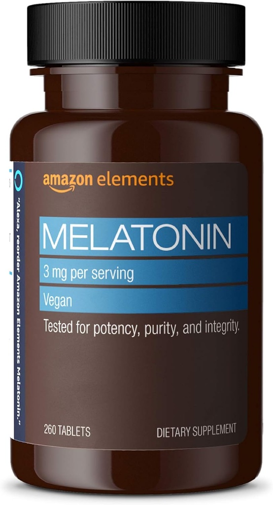 Elements Melatonín 3mg, Pomáha s občasnou nespavosťou, Vegan, Unflavred, 260 Tablety, 8 mesiacov dodávky (Packaging sa môže líšiť)