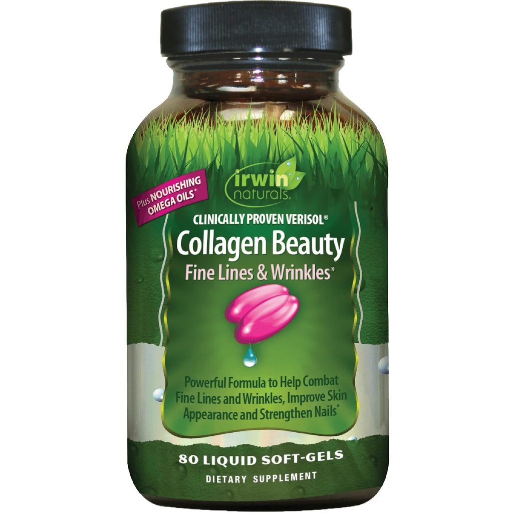Irwin Naturals Collagen Beauty - 80 Liquid Softgels - pomáha bojovať proti Fine Lines a vrásky, zlepšuje vzhľad kože a posilňuje nechty - 13 Total Servings