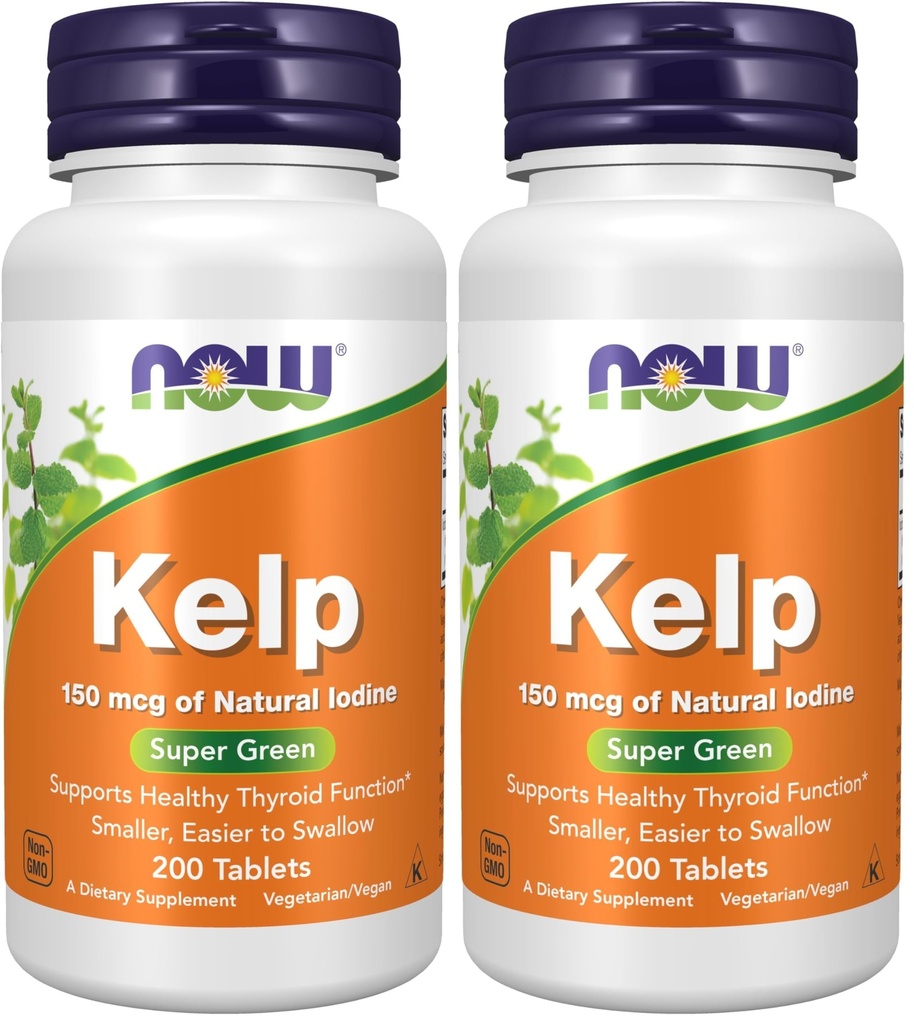 Teraz doplnky, Kelp 150 μg prírodného jódu, Jednoduché prehltnutie tablety, Super zelená, 200 tabliet (Stock of 2)