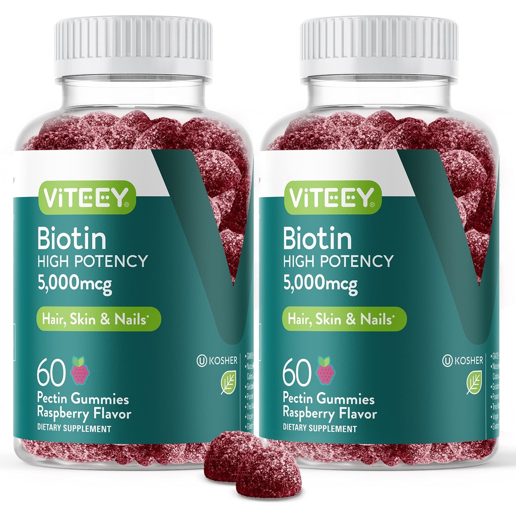 VITEAY Biotin Gummy pre vlasy kože a nechtov - Biotín pre rast vlasov Gummy - 5000 mcg - Vegan, Gluten-free, non-GMO 