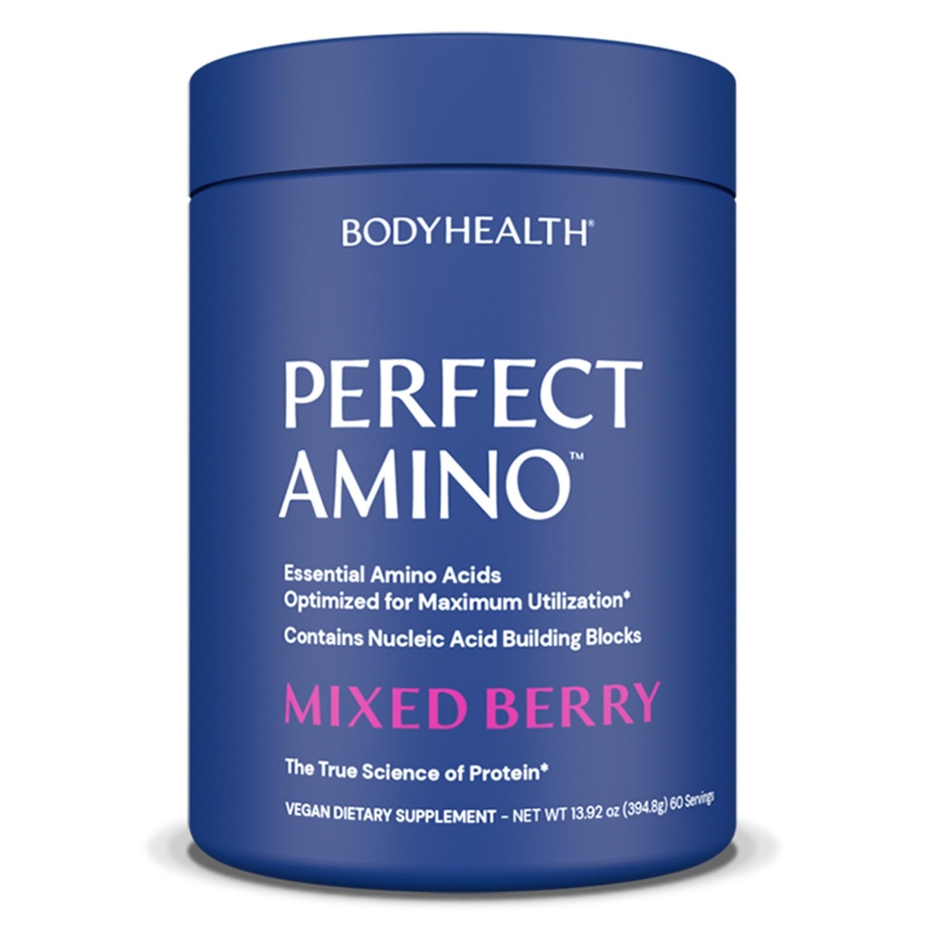 TeloHealth PerfectAmino Powder - BCAA a EAA Powder pre pred a po tréningu - Aminokyselinový nápoj pre mužov a ženy na podporu chudého svalstva a zotavenie - zmiešané Berry - 60 porcií