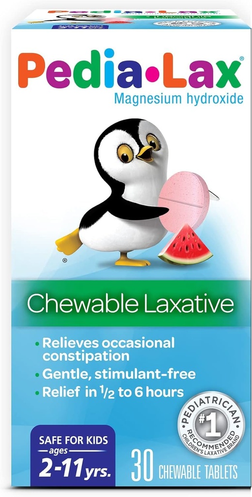 Pedia-Lax Laxative Žuvacie tablety pre deti vo veku 2-11 rokov, vodová melónová aróma, 30 CT