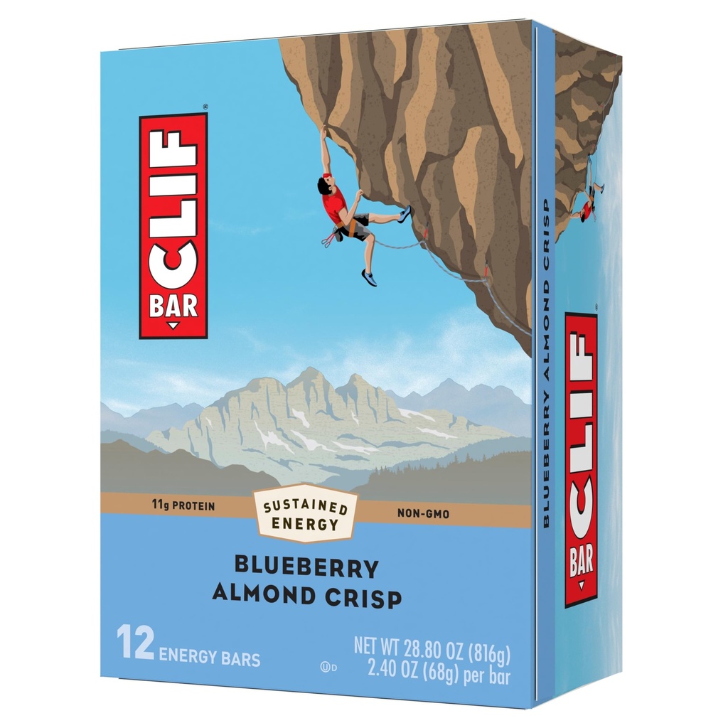 CLIF BAR - Blueberry Almond Crisp - Vyrobené z organického ovsa - Non-GMO - Plant Based - Energetické tyčinky - 2.4 oz. (12 Balenie)